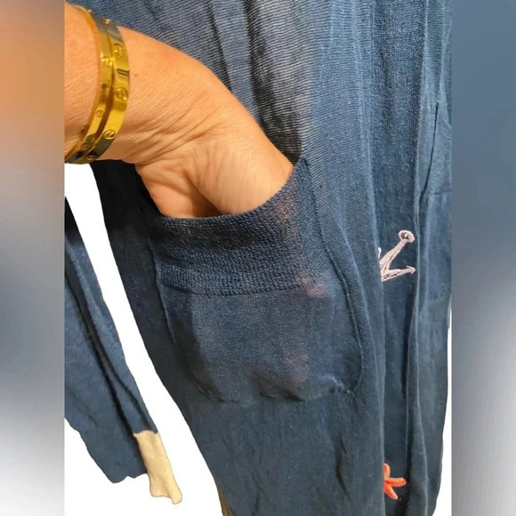 Stile Benetton Linen Nautical Patch Snap Button Duster Cardigan - Picture 5 of 12